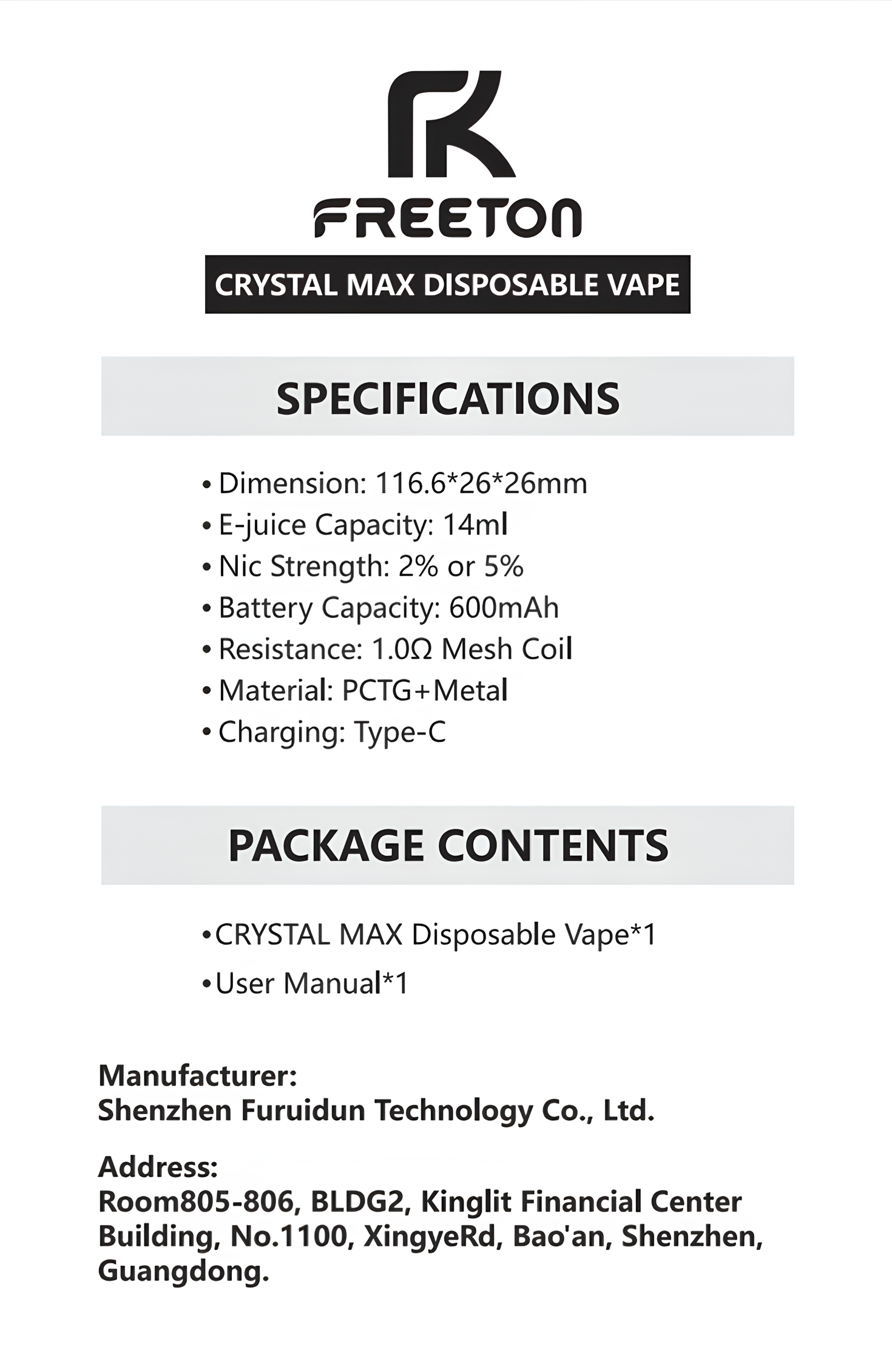 CRYSTAL MAX INSTRUCTIONS FRONT